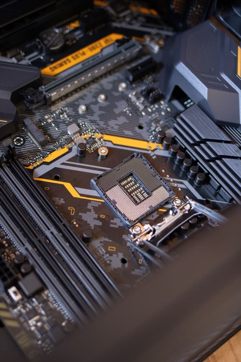 Placa base de un equipo moderno vista de cerca